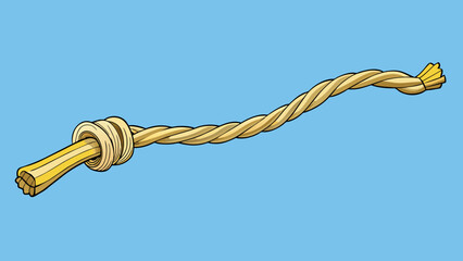 Poster - A thin and slightly frayed rope only about 3 feet long. It used to be part of a much longer rope but has been and repurposed for a new use.. Cartoon Vector.