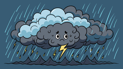 Poster - A thunderstorm with dark clouds rolling in and lightning crackling through the sky. The intense winds and heavy rain showcase the might and force of. Cartoon Vector.
