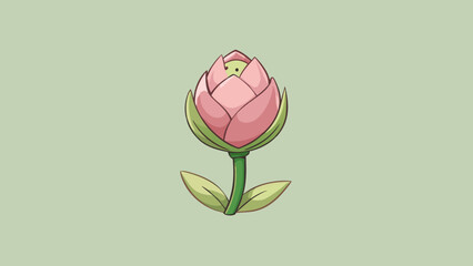 Poster - A tiny delicate flower bud unfurling its delicate petals in a gentle soft pink hue.. Cartoon Vector.