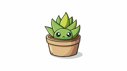 Wall Mural - A tiny potted succulent small enough to fit in the palm of your hand. Its leaves are dull and drooped clearly lacking proper hydration. The pot it. Cartoon Vector.