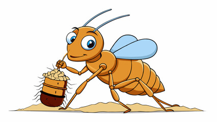Poster - A tireless ant carrying a large crumb of food back to its colony determined to provide for its fellow workers.. Cartoon Vector.