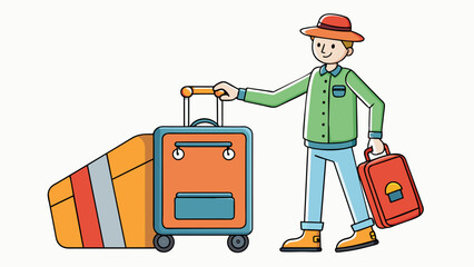 Poster - A traveler receives a luggage from the airport baggage claim. The luggage is rectangular made of sy material and has a tag with the travelers. Cartoon Vector.