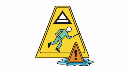 Poster - A triangular shaped sign with the image of a person slipping on a wet floor and the words Caution Wet Floor in large bold font. The sign is made of. Cartoon Vector.