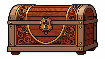 Aufkleber - A vintage chest made of dark polished wood with ornate handles and intricate carvings along the sides.. Cartoon Vector.