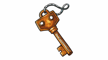 Poster - A weathered rusted key hanging from a worn leather string symbolizing the power of belief in unlocking ones true potential.. Cartoon Vector.