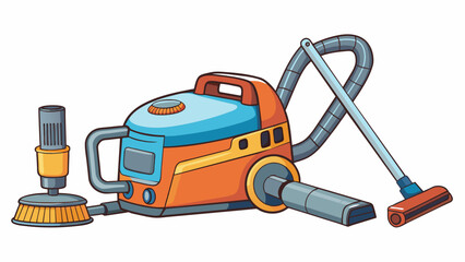 Aufkleber - A versatile tool made of metal and plastic featuring multiple attachments for different household tasks. It can switch from a vacuum to a mop to a. Cartoon Vector.