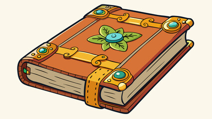 Poster - A vintage leatherbound book with ornate calligraphy and gilt edges containing secret compartments filled with handwritten notes and pressed flowers.. Cartoon Vector.
