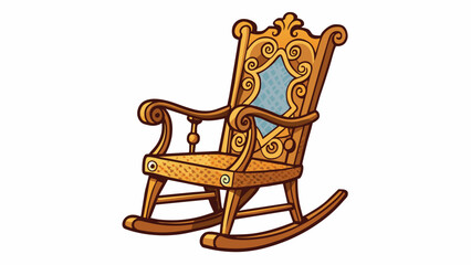 Sticker - A vintage wooden rocking chair with curved arms and intricate carvings on the backrest.. Cartoon Vector.