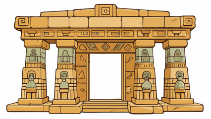 Aufkleber - A weathered stone structure its walls etched with hieroglyphs and carvings stands as a testament to the ingenuity and skill of ancient civilizations.. Cartoon Vector.