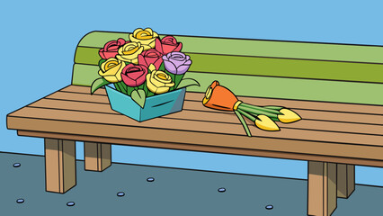 Poster - A wilted bouquet of flowers left on a park bench no one to appreciate their beauty.. Cartoon Vector.