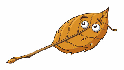 Poster - A wilted brown leaf its once crisp edges now withered and fragile clinging onto its branch in a last attempt to hold on.. Cartoon Vector.