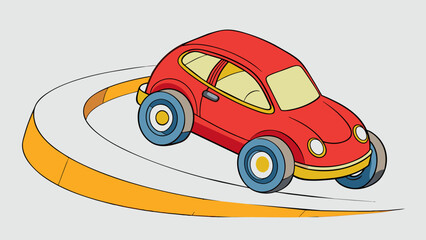 Poster - A windup toy car zips across the floor its front wheels making sharp turns as it navigates around obstacles. With each turn the plastic body of the. Cartoon Vector.