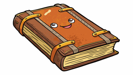 Aufkleber - A worn leatherbound book its pages filled with handwritten notes and illustrations. Its spine is creased from years of use a testament to the. Cartoon Vector.