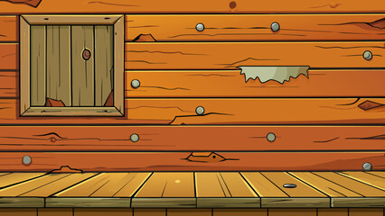 Fototapete - A wooden plank wall with distressed paint and visible knots in the wood adding a rustic charm to the room.. Cartoon Vector.