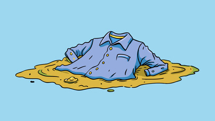 Poster - A wrinkled stained shirt with a loose button and fraying hem tossed in a cled heap on the floor.. Cartoon Vector.