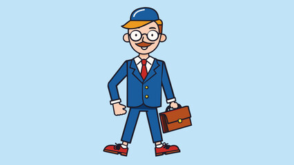 Wall Mural - A worker wearing a navy blue suit and carrying a briefcase. The suit is tailored and made of highquality wool while the briefcase is made of leather. Cartoon Vector.