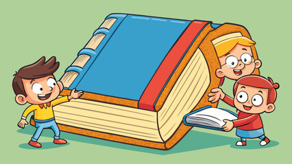 Aufkleber - A worn wellloved childrens book being carefully repaired its spine reinforced and pages laminated to preserve it for future generations.. Cartoon Vector.