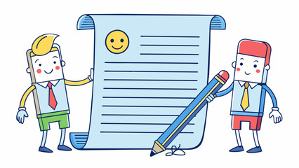 Poster - A written contract with both parties signatures symbolizing a formal and binding agreement between them.. Cartoon Vector.