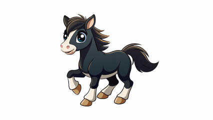 Poster - A young frolicking foal with a sleek black coat and adorable white socks on its legs. Its curious nature leads it to explore every inch of its home in. Cartoon Vector.