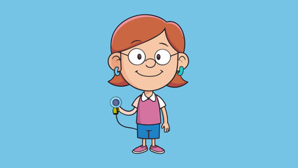 Fototapete - A young girl in the fourth illustration is wearing a pink hearing aid in her left ear. The tiny device is discreetly tucked behind her ear and has a. Cartoon Vector.