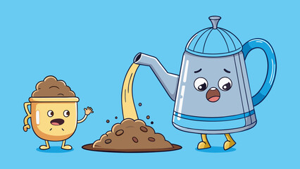 Poster - Boil water in a kettle and pour it slowly over the coffee grounds in the filter.. Cartoon Vector.