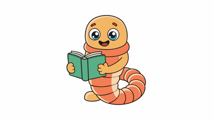 Poster - Bookworm Buddy A plush stuffed animal in the shape of a worm with a large book p under one of its arms. The toy is soft and fuzzy with a friendly. Cartoon Vector.