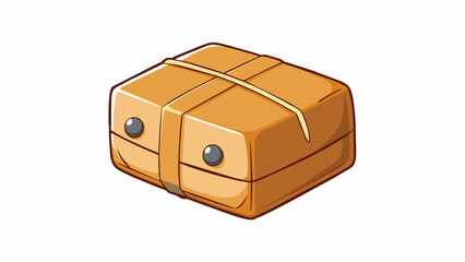Poster - Bound parcel A small rectangular package carefully wrapped in brown paper and sealed with tape. It is securely bounded with no loose ends or openings. Cartoon Vector.