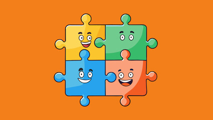 Aufkleber - Characteristics Each piece of the puzzle is unique and has its own shape and color. However when all the pieces are put together they form a cohesive. Cartoon Vector.