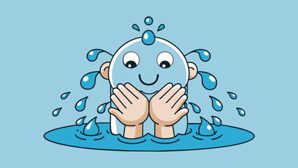 Poster - Cupping your hands under a stream of cool water feeling the droplets slip through your fingers and onto your skin.. Cartoon Vector.