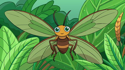Poster - Deep in the rainforest there is a species of insect that has evolved to blend seamlessly into its surroundings. Its body is a mix of greens and browns. Cartoon Vector.