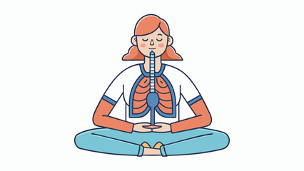 Canvas Print - Deep Breathing A person sits upright and takes slow controlled breaths focusing on filling their lungs completely and exhaling fully. This treatment. Cartoon Vector.