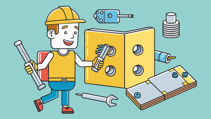 Poster - Follow the instruction manual to connect the pieces together using the provided screws and tools.. Cartoon Vector.