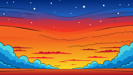 Aufkleber - From light to dark Envision the sky at sunset as the bright blue hues gradually give way to deep reds and oranges signaling the transition from day to. Cartoon Vector.