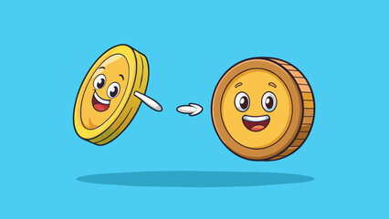 Poster - Flipping a coin The object is a small circular piece of metal with distinct heads and tails sides. It has a shiny surface and is relatively light.. Cartoon Vector.