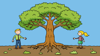 Poster - He had the unwavering strength and stability of a tall oak tree. Like the trees deep roots he had a strong foundation and was always there to offer. Cartoon Vector.