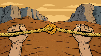 Aufkleber - Grasping a sy rope the co texture rough against your palms as you grip tightly to support yourself on a rocky cliff.. Cartoon Vector.