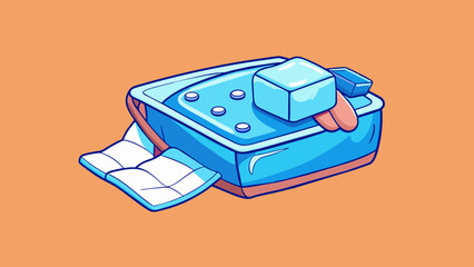 Poster - Ice Pack A plastic bag filled with ice cubes or frozen gel is p on the injured area to reduce swelling and relieve pain. The ice pack is applied for. Cartoon Vector.