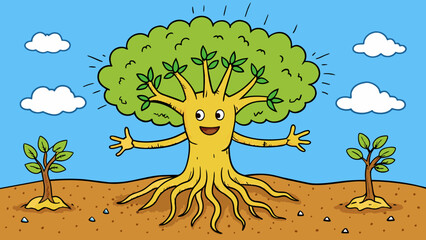 Aufkleber - I am a tree rooted firmly in the ground but constantly growing and evolving. My branches reach out to the world embracing new opportunities and. Cartoon Vector.