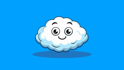 Fototapete - Illustration 2 A fluffy white cloud floating in a clear blue sky. The cloud has a round puffy shape with soft edges. It casts a shadow on the ground. Cartoon Vector.