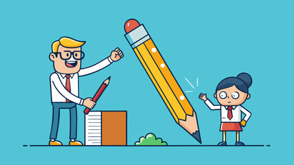 Canvas Print - Imagine a pencil with the eraser representing the ability to learn from mistakes. Teaching is like sharpening the tip honing your skills and knowledge. Cartoon Vector.