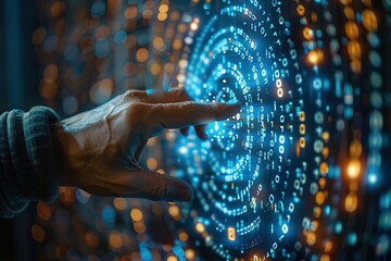 Poster - A hand is pointing at a computer screen with a blue circle on it