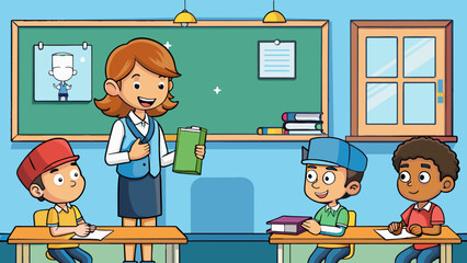 Wall Mural - In a classroom setting students are typically allowed one bathroom break during the lesson. This allows for individual needs to be met while also. Cartoon Vector.