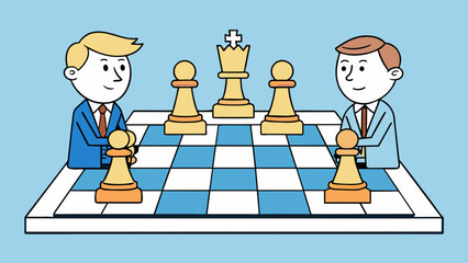 Fototapete - In a game of chess both players have six pawns lined up on either side of the board. The sides of these pawns are rectangular and tall with a pointed. Cartoon Vector.