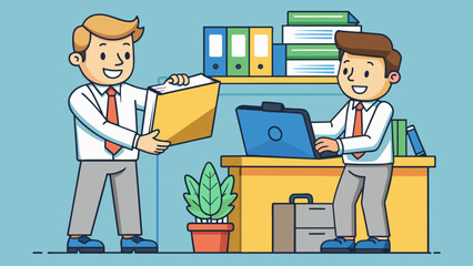 Poster - In a more formal setting serve can mean offering assistance or helping someone. An employee serves his boss by bringing over a file and offering to. Cartoon Vector.