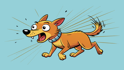 Poster - In response to the loud noise the dog barked incessantly and began running towards the source of the sound. Its coat was short and brown and its tail. Cartoon Vector.