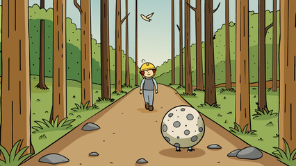 Poster - In the afternoon I took a walk along a dirt trail in the woods. As I walked I picked up a smooth round pebble that had a calming speckled pattern. The. Cartoon Vector.