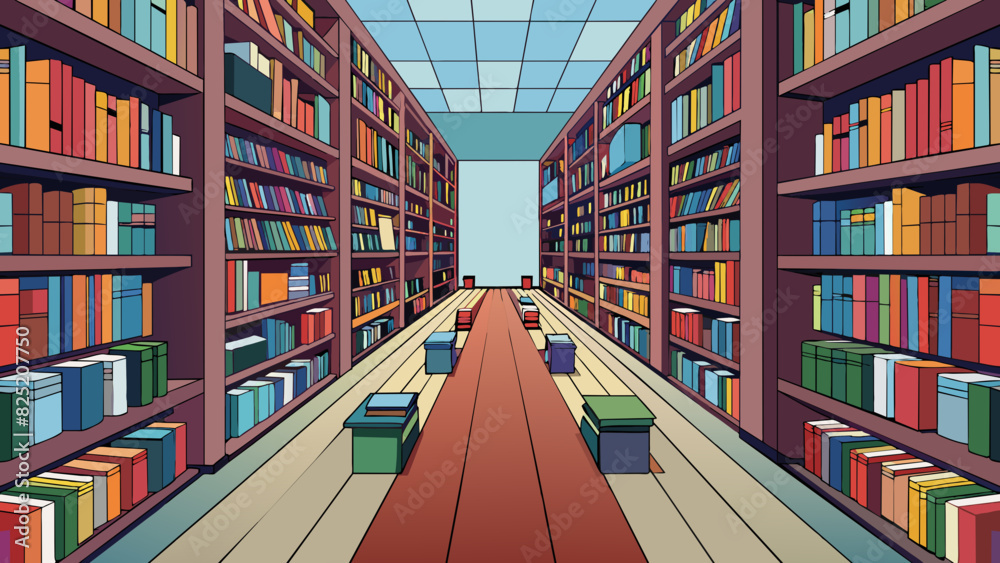 In the institutions library rows of towering bookshelves stretched from ...