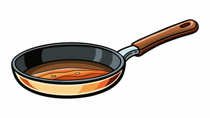 Fototapete - In the morning I made breakfast using my favorite frying pan. The pan was made of shiny silver metal and had a black nonstick coating. It had a sy. Cartoon Vector.