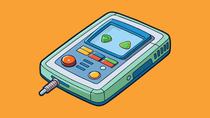 Poster - In the second illustration a small handheld device with a glowing screen and various buttons is depicted. Its significance lies in its ability to. Cartoon Vector.