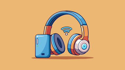 Fototapete - Let is a pair of wireless headphones with a sleek minimalist design. They come in a compact charging case and have soft cushioned earpieces for. Cartoon Vector.